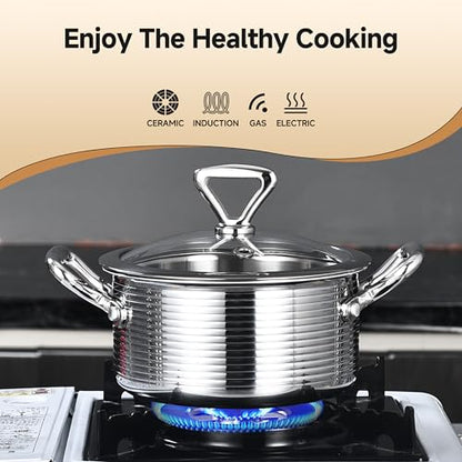Inqibee 1.5 Quarts Tri-ply Stainless Steel Pot with Lid,Braiser Pan,Small Induction Cooking Pot,Heavy Duty,Dishwasher and Oven Safe