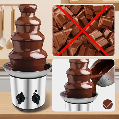 Chocolate Fountain Machine Electric Chocolate Fondue Fountain Machine 4 Tier Stainless Steel 4-Pound Capacity for Chocolate, Butter, Cheese
