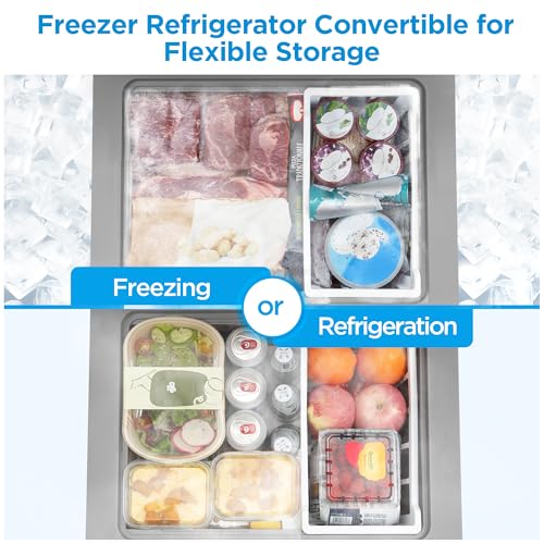 Midea MERC04C4BAWW Chest Freezer, 3.5 Cubic Feet Freezer With Removable Basket, Interior LED Light, Adjustable Temperature, For Kitchen Apartment Office, White