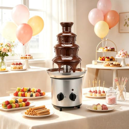 4 Tier Chocolate Fountain Machine, Electric Stainless Steel Fondue Fountain