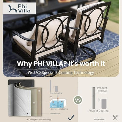 PHI VILLA 9 Piece Outdoor Dining Sets, 60" All-Weather Patio Table and Chairs Set for 8, Heavy Duty Patio Table Set Square for Deck, 8 Extra Large Outdoor Swivel Chairs with Thick Cushions