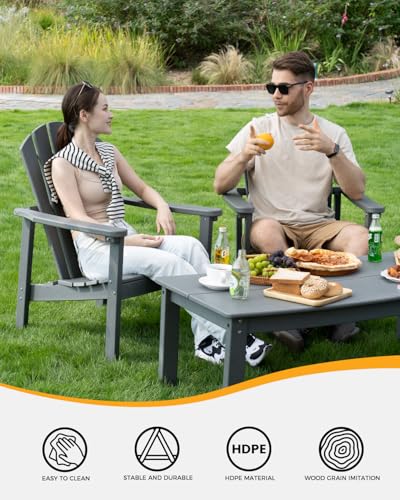 nevilywood Stackable Adirondack Set, 4 Chair with Table, Patio Set, Grey