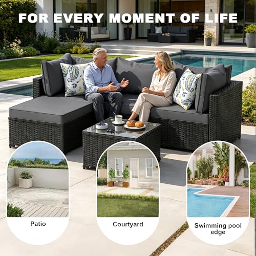 5 Piece Patio Furniture Sets Outdoor, Patio Set Sectional Sofa, Grey