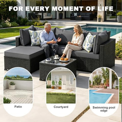 5 Piece Patio Furniture Sets Outdoor, Patio Set Sectional Sofa, Grey