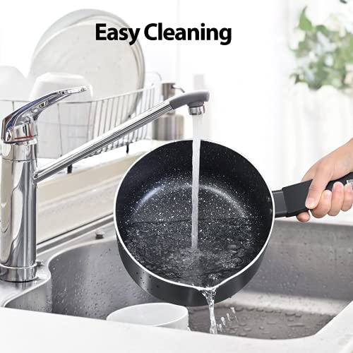 KOCH SYSTEME CS 3 Quart Saucepan - 3 Quart Pot with Nonstick Granite Coatings, 4.4" Deep Sauce Pan with Lid, Heating, Nonstick Saucepan Comfortable Handle, Sauce Pot 3 QT