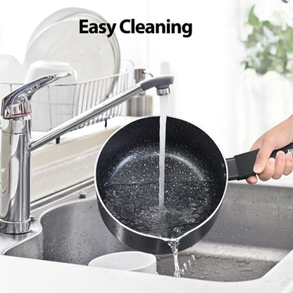 KOCH SYSTEME CS 3 Quart Saucepan - 3 Quart Pot with Nonstick Granite Coatings, 4.4" Deep Sauce Pan with Lid, Heating, Nonstick Saucepan Comfortable Handle, Sauce Pot 3 QT