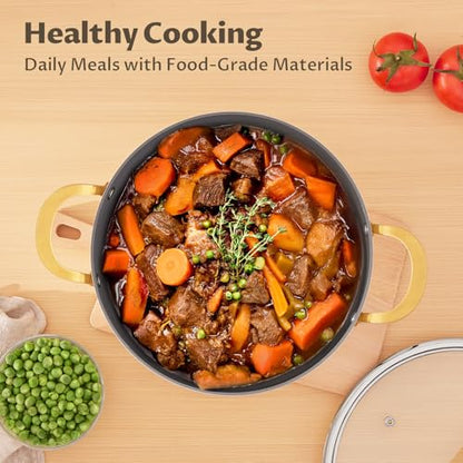 BEZIA Non Stick Stock Pot With Lid, 12 Quart Large Stockpot for Catering for Groups and Events, Induction Cooking Pot for All Stoves, Sturdy & Double Handle, Ideal for Soups & Stews, Cream