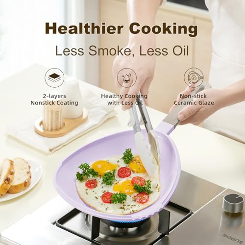 Multi-Purpose 3-in-1 Ceramic Saucepan with Skillet Lid & Steamer, 3QT Nonstick Sauce Pan Features Dual Strainers, Space-Saving Nesting, All Stove & Dishwasher Safe