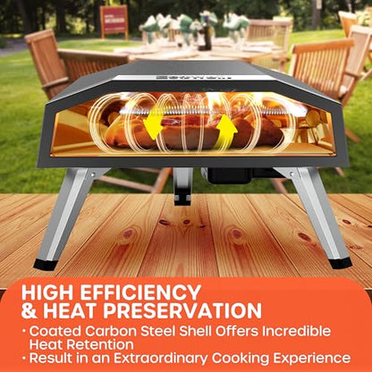 Outdoor Propane Gas Pizza Oven – 12" Camping Pizza Oven with Gas Regulator Cooks Pizza In 80-second, Propane Grill Reaches 930°F, with Pizza Stone/Peel/Cutter/Infrared Thermometer (12 Inches)