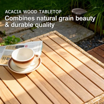 SUNSITT 6-Piece Patio Wicker Modular Sectional Set with Acacia Wood Accents