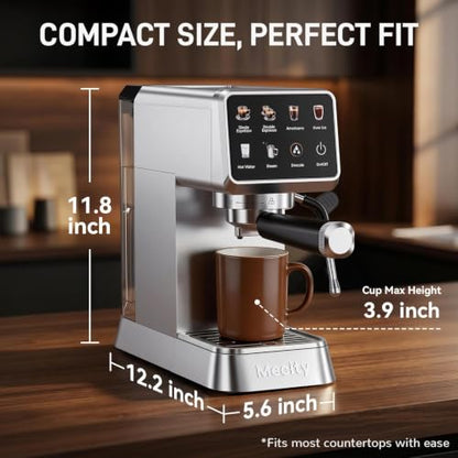 Mecity 20 Bar Espresso Machine with Milk Frother, Touchscreen Coffee Maker for Espresso, Americano & Over Ice Coffee, Compact Stainless Steel Latte & Cappuccino Maker