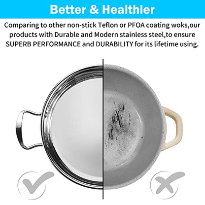 Stainless Steel Pots and Pans Set, 7-Piece Kitchen Cookware Sets with Glass Lids, Stay-Cool Handle, Oven Safe, Works with Induction/Electric and Gas Cooktops, Dishwasher