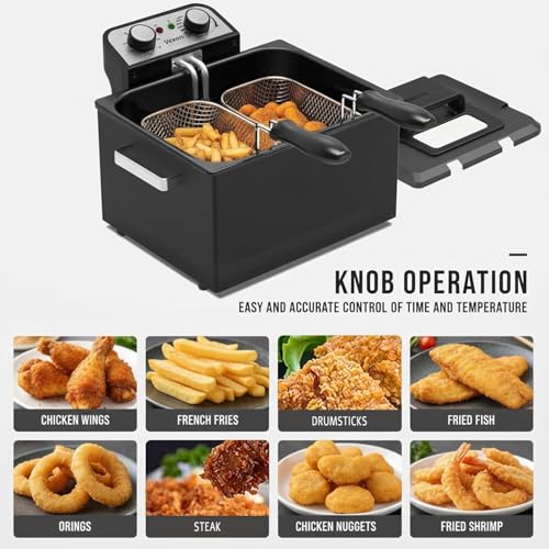 Vexon Large Electric Deep Fryer 4.9L/20Cups 1800W Black Stainless Steel Pot