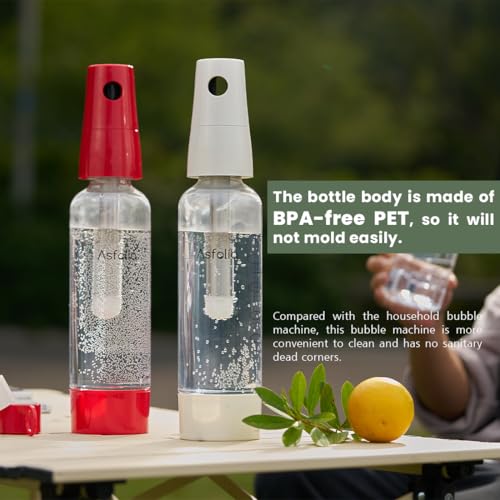 Asfolia Portable Sparkling Water Maker - Travel Soda Maker for Home & Outdoor, 1L Carbonating Bottle, 10 pcs CO2 Cylinders, Compact Carbonated Water Machine for Flavored Drinks, Soda Machine (White)