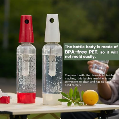 Asfolia Portable Sparkling Water Maker - Travel Soda Maker for Home & Outdoor, 1L Carbonating Bottle, 10 pcs CO2 Cylinders, Compact Carbonated Water Machine for Flavored Drinks, Soda Machine (White)