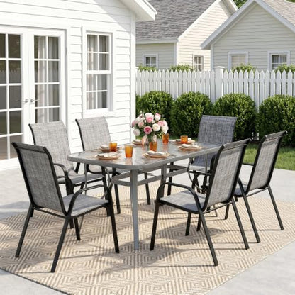 MAMIZO 7 Pieces Patio Dining Set for 6, Glass Table and Textilene Chairs