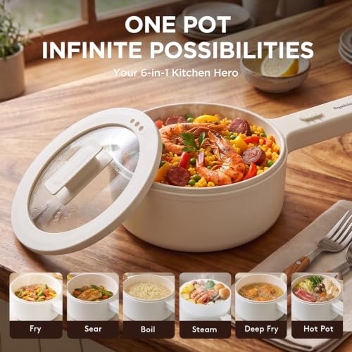 NYMBLEX 2L Hot Pot Electric, Non-Stick Electric Pan, mini white pot