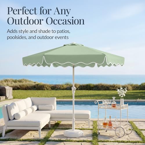 Best Choice Products 7.5ft Patio Market Umbrella with Wavy Trim, UV-Fade-Resistant 210g Canopy, Crank & Tilt, Wind Vent, Heavy-Duty Frame - Sage Green