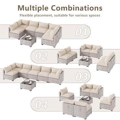 LOUVIXA 7 Piece Outdoor Patio Furniture Set, Outdoor Sectional Sofa, Wicker Rattan Patio Furniture, Patio Conversation Set with Coffee Table & Cushions
