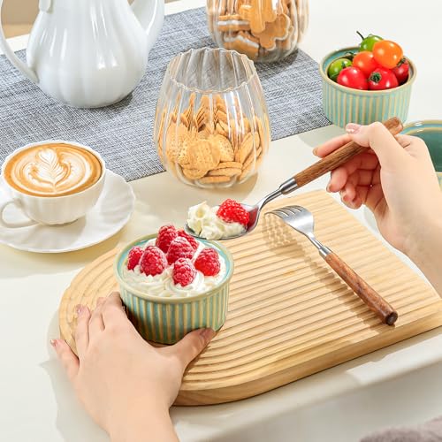 NUTRIUPS 6oz Ceramic Ramekins Set of 6, Vintage Souffle Dishes - Oven Safe Small Baking Bowls for Pudding, Creme Brulee & Custard (Vintage Green, 6 OZ)