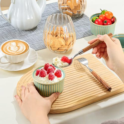 NUTRIUPS 6oz Ceramic Ramekins Set of 6, Vintage Souffle Dishes - Oven Safe Small Baking Bowls for Pudding, Creme Brulee & Custard (Vintage Green, 6 OZ)