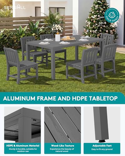 SERWALL 9-Piece Outdoor Dining Set, 60" - 83" Expandable Outdoor Dining Table and 8 HDPE Chairs, All Weather HDPE Outdoor Furniture Set for Backyard, Garden, Grey