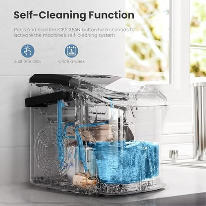 Crzoe Countertop Ice Maker, 26Lbs/24H,2 Sizes of Ice, Self-Cleaning,Black
