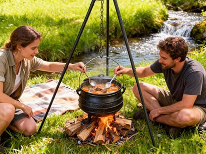 8-Quart Pre-Seasoned Cast Iron Cauldron - African Potjie Pot with Lid - 3-Legged Pot for Even Heat Distribution - Outdoor Cast Iron Dutch Oven Cookware for Campfire Cooking and Boiling