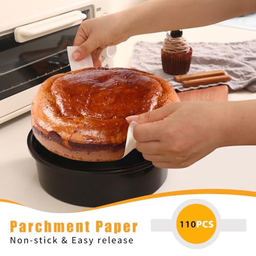 BakerChef 8 Inch Cake Pan Set of 3, Nonstick Round Cake Pans with 110 PCS Parchment Paper, Non-Toxic Carbon Steel Cake Baking Pans, Dishwasher Safe