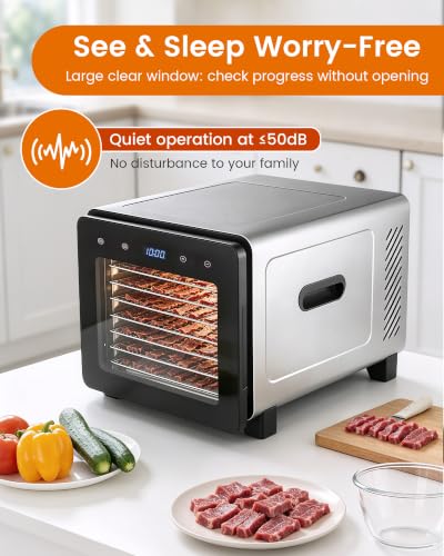 Saenchue Food Dehydrator Machine, 720W 8-Tray Stainless Steel Dryer with Clear Window Door, 95-170°F Digital Temp Control & 24H Timer, 360° Airflow for Jerky, Fruit, Herbs, Dog Treats