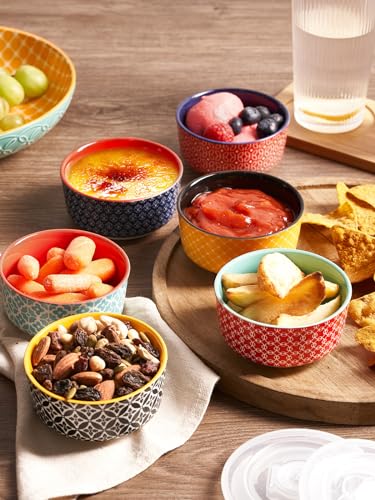 DOWAN Ramekins with Lids 4 oz Oven Safe for Creme Brulee Souffle, Ceramic Custard Cups for Baking, Small Bowls for Pudding Dip Ice Cream, Set of 6, Vibrant Colors