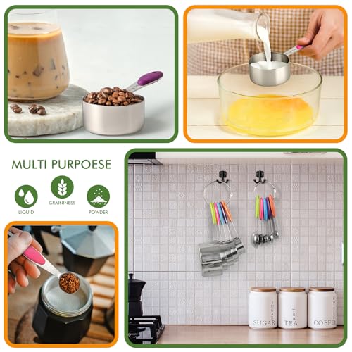 HOTEC 10-Pack Measuring Cups &Spoons Set, Kitchen Gadagets Cooking Baking, Measuring Spoons, Heavy Duty & Dishwasher Safe for Dry and Liquid Ingredients, Multicolor