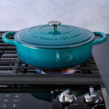 Crock-Pot Artisan Enameled Cast Iron Braiser W/Lid, 5 Quart, Teal Ombre