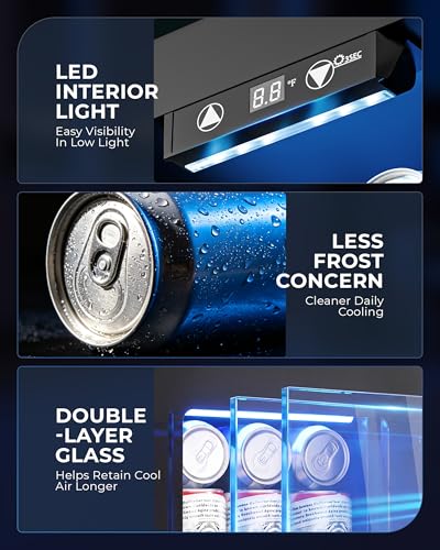18L Beverage Refrigerator Cooler, 24-Can Mini Fridge with Glass Door