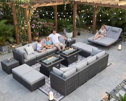NICESOUL 18 Piece Patio Furniture Set with Fire Pit, Luxury Large Size Outdoor Patio Set with Fire Pit and Lounger, Extra Large 14-Seater Wide Deep High Back Outdoor Seating Sectional, Grey