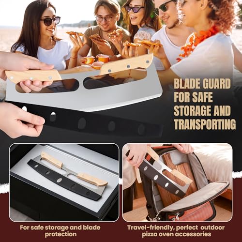 Gicyiit Pizza Cutter Rocker Blade with Wooden Handle, Premium 14inch Pizza Knife Rocker Cutter with Sharp Stainless Steel Blade and Protective Cover, Slicing Through Crust in One Single Rocking Motion