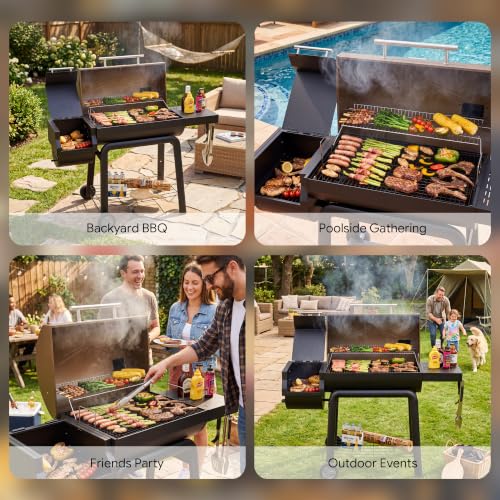 Feasto Heavy-Duty 30-Inch Charcoal Grill with Offset Smoker, Golden