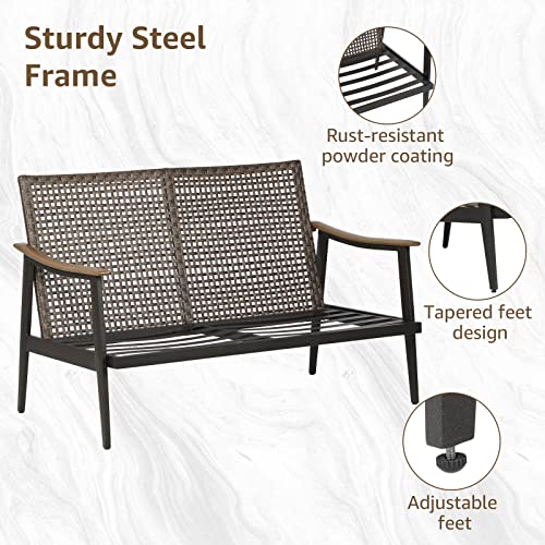NATURAL EXPRESSIONS Patio Outdoor Loveseat, Wicker Back, Woodgrain Armrest