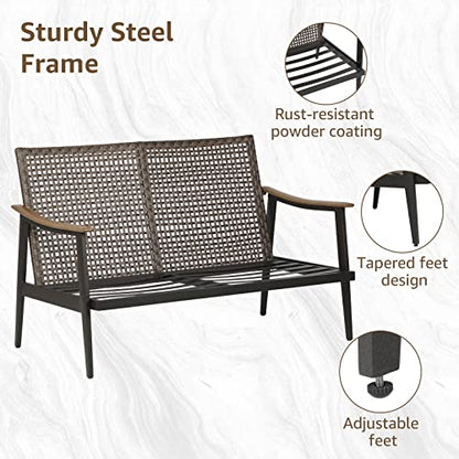 NATURAL EXPRESSIONS Patio Outdoor Loveseat, Wicker Back, Woodgrain Armrest