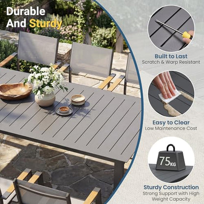 Outdoor Dining Set, Patio Furniture Set with 121" Extendable Dining Table, Outdoor Furniture Set for 4–12 People, All-Weather Aluminum Patio Table and Chairs set for Backyard, Porch, Garden, Grey