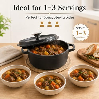 VIVIDCOOKWARE Enameled Cast Iron Dutch Oven with Lid, 3.3 QT Round Dutch Oven Pot, Matte Black Small Dutch Oven for Soup, Stew, Braising & Baking, Oven Safe to 500°F, Works on Induction, Gas & Electric