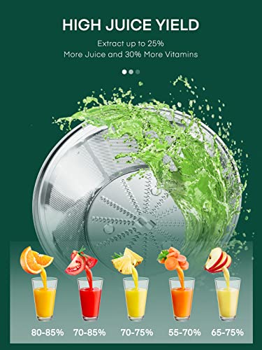 Juicer Machine, HOUSNAT Centrifugal Juicer,Extractor Max Power 800W Juice, 65MM Chute for Whole Fruit and Vegetables, Juice Extractor with 3 Speeds Quick Juicing, Easy to Clean, BPA Free, Green
