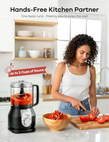 Ganiza 4-in-1 Food Processor with 2x4-Cup Bowls, Slice, Shred, Mince, Whisk