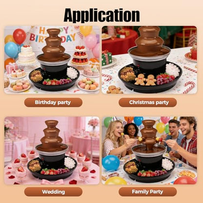 Chocolate Fondue Fountain, 3-Tier 1 lb Capacity Electric Chocolate Fondue Fountain Machine Stainless Steel Cheese Melting Heating Machine with Fruit Plate for Birthday Party Wedding Celebration