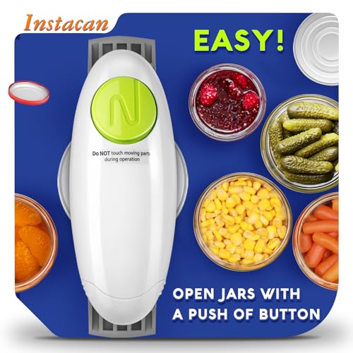 INSTACAN Higher Torque and One Touch Electric Jar Opener Easy Remove Almost Size Lid with Auto-Off, Powerful Bottle Opener for Arthritic Hands, Automatic Jar Opener for Weak Hands and Seniors (White)