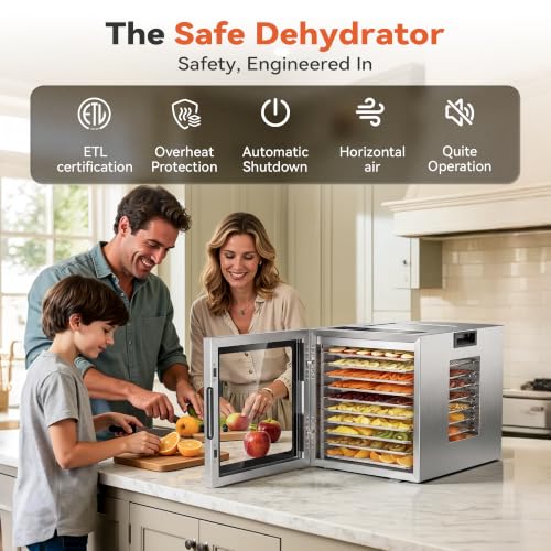 Manastin Food Dehydrator 10 Stainless Steel Trays 10 Presets, Silver