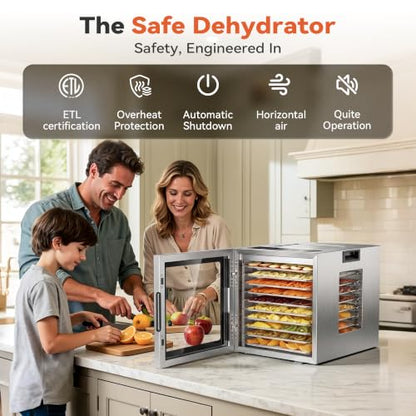 Manastin Food Dehydrator 10 Stainless Steel Trays 10 Presets, Silver