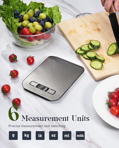 Tcsxady Food Scale, 11lb Digital Kitchen Scale with 6 Units LCD Display and Tare Function,Compact Design for Baking,Healthy Cooking,Meal Prep, 304 Stainless Steel