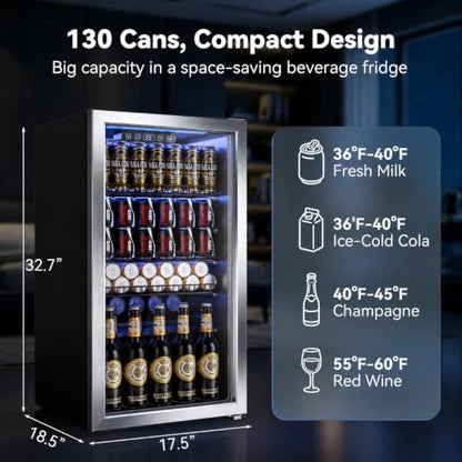 Manastin Beverage Refrigerator Cooler-Mini Fridge Freestanding Cooler with Glass Door, Adjustable Shelves & Digital Temperature Display for Soda, Wine or Beer (Silver, 3.2 Cu.Ft)