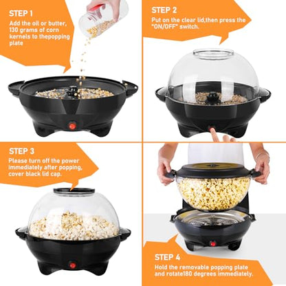 TLGREEN 6 Quart Popcorn Machine, Stir Crazy Popcorn Popper Machine (Black)